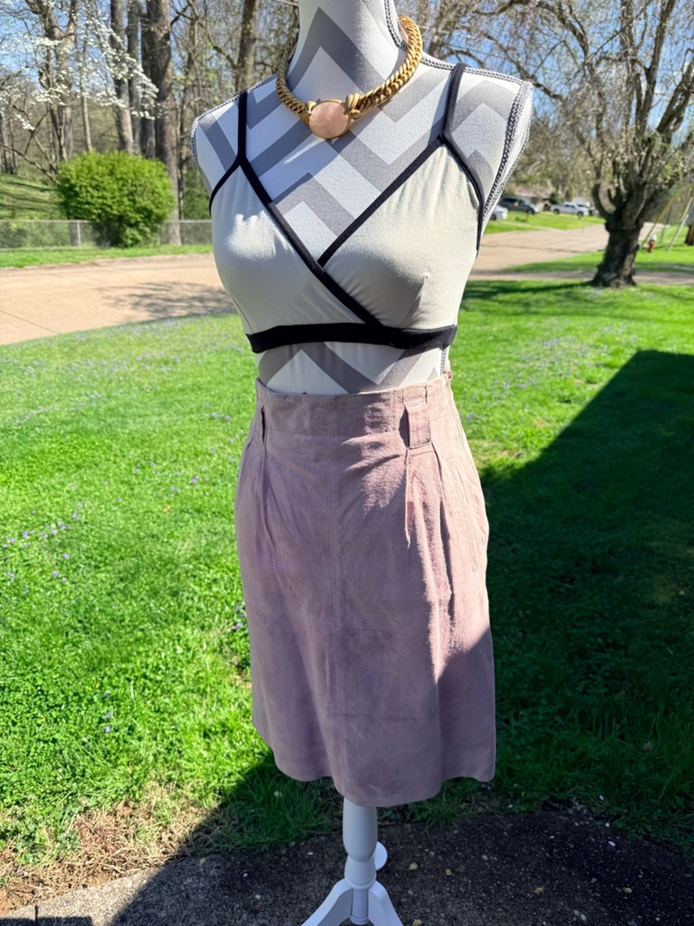 Evan Davies Soft Pink 100 % Suede A-Line Women's Skirt Sz. 6P EUC Vintage